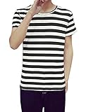 uxcell Men Crewneck Color Block Short Sleeve Allover Print Striped T Shirt Medium Black