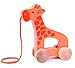 Hape Giraffe Wooden Push and Pull Toddler Toy, L: 5.3, W: 2.4, H: 5.9 inch, Orange
