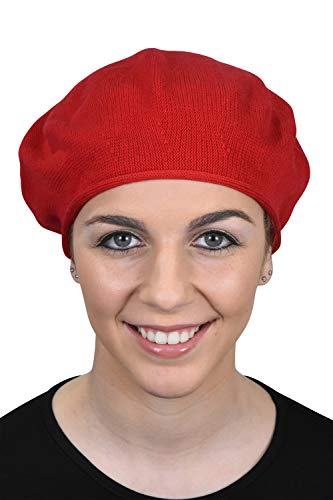 Beret for Women 100% Cotton Solid - Red