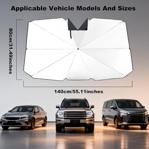 BIRDDIE Car Umbrella Shade for Windshield - Stable Multi-Angle Manual Adjustment, UV & Heat Protection with Leather Case, Car Umbrella Shade for Sedans SUVs MPVs