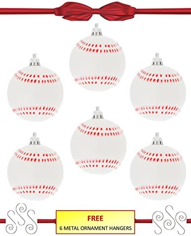 Baseball Softball Sport Ornaments w/ Hangers - 6 Pack Set/Bundle - Shatterproof