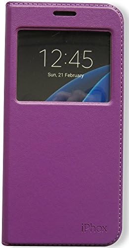 Galaxy S7 Edge Case,Window View With Invisible Magnetic Closure Flip Leather Cover Folio Case Stand Credit Card Holder Slot for Samsung Galaxy S7 Edge (Purple)