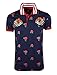 SCREENSHOTBRAND-S11835 Mens Hipster Hip-Hop Premiun Tee - Stylish Fashion Rose Flower Print Tiger Embroidery Polo-Shirts-Navy-Large