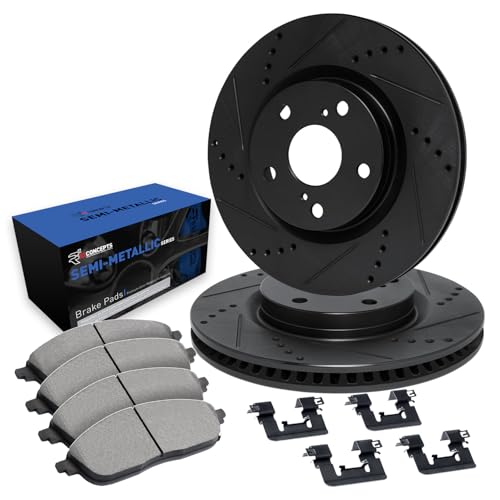 R1 Concepts Front Brake Kit Fits 2015 Chrysler 200| Semi Met Pads, Drilled Slot…