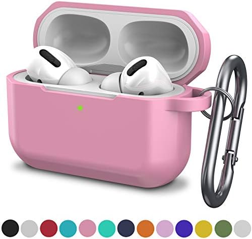 SENMON Silicone Protective Cover for AirPods Pro Case,Full Protection[Visible Front LED] Shock Absorption Anti-Fall Anti-Scratch, Charging Port dust Plug, Carabiner (Pink)