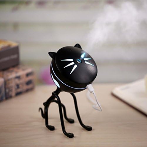 Willcome 150ml USB Cat Air Mist Humidifier with Mute, Auto Shut-off and Night Light Function for Home Bedroom Babyroom Office (Black)