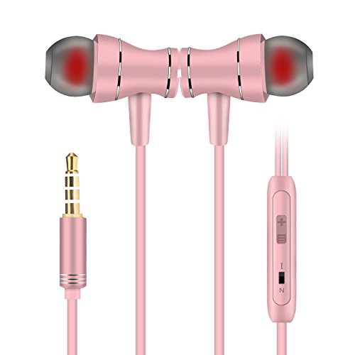 COSPOR in Ear Headphones with Mic Wired Earbuds, Hi-Res Stereo Sound, Noise-Isolating Earphones with 3.5mm Plug for Smartphones Music Players Tablet Computers (Rose Gold)
