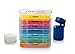 Pill Organizer Box and Extra Case, Large Weekly Medicine Pillbox Daily AM PM, Day Night Compartments 7 Day Vitamin Supplement Containers Bonus Splitter and Crusher