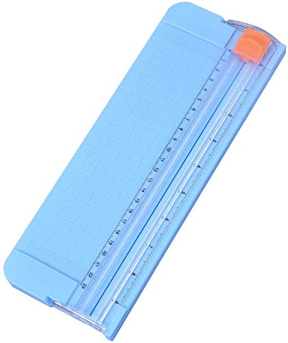 Paper Cutter Trimmer, 1PC Mini Paper Cutter A5 Portable Paper Trimmer Scrapbooking Tool with Finger Protection and Slide Ruler/Blue
