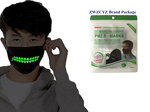 ZWZCYZ Boys and Girls Couples Cotton Big Teeth Zipper Luminous Led Anti-Dust Mouth face Mask Anime Halloween Cosplay Gift