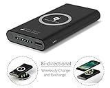 Wireless Charger Power Bank, Attom Tech 10000mAh Qi Wireless External Battery Pack 2.1A Bank Portable Charger for Galaxy S8,S7,S6,Edge,iPhone X, 8, 8 Plus, Nexus, HTC, Nokia, LG G6(Black)