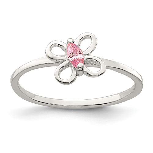 925 Sterling Silver Pink Cubic Zirconia Cz Butterfly Kids Band Ring Size 4.00 Baby Animal Fine Jewelry Gifts For Women For Her
