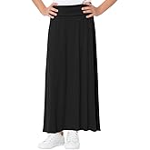BABY O Girls Kids Basic Stretch Slinky Knit Fold Over Waist Long Midi Skirt for 4 to 18 Years Old - Made in The USA