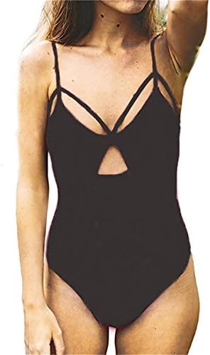 BODDEE Women's Character Print Party Beach One-Piece Swimsuit (Medium, Black)