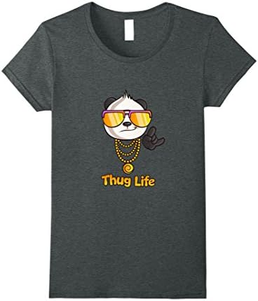 Womens Cool Panda with googles and chain Thug Life Panda Tshirt XL Dark Heather
