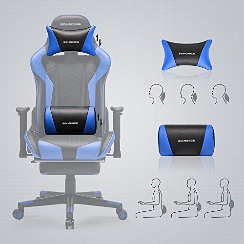 SONGMICS-Silla-Gaming-Silla-de-Oficina-Silla-Ergonomica-Reposapies-Telescopico-Apoyabrazos-Ajustables-Respaldo-Ajustable-de-90a-135-Asiento-Oscilante-Carga-de-150-kg-Negro-y-Azul-RCG016B02