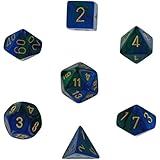 Chessex Manufacturing 26436 Cube Gemini Set Of 7 Dice - Blue & Green With Gold Numbering
