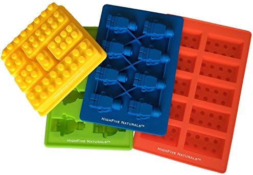 Building Bricks and Figures Silicone Candy Molds - Lego Style PREMIUM 4 Piece Party Set - Make Ice Cubes, Cake Toppers, Chocolate, Fondant, Fruit Juice Gummies, Healthy Snacks, Jello, Crayons, Soap, Candles - Fantastic Party Favors and Birthday Fun