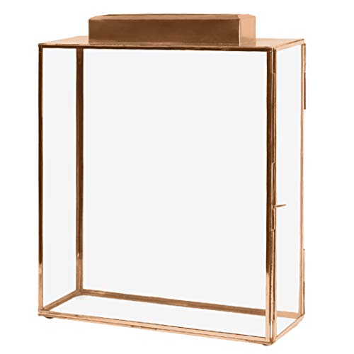 Koyal Wholesale Glass Wedding Card Gift Box Holder, Reception Drop Box, Large Pillar Candle Holder, Modern Lantern Table Decor, Geometric Wedding Decor (Copper, 15.5 x 11.5 x 4-Inch)
