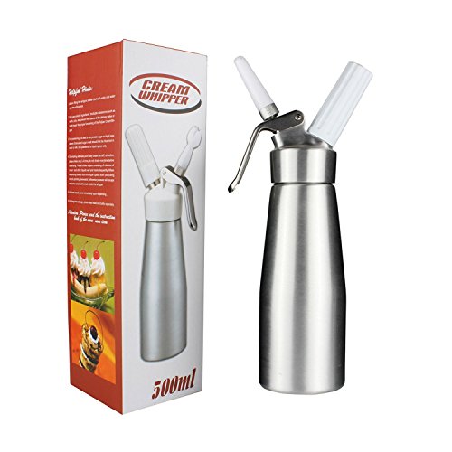 Professional Whipped Cream Dispenser 1 Pint send with Bonus Recipe Ebook/Whipped Cream Dispenser Gift with 3 Decorating Plastic Nozzles Charger Holder Cleaning Brush(Aluminum 500ML)