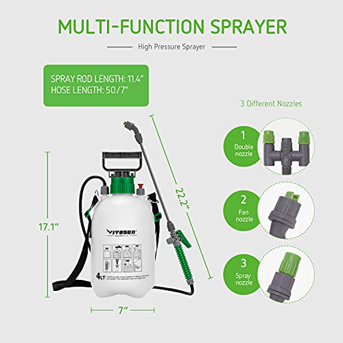 VIVOSUN 1 Gallon Pump Pressure Sprayer, 4L Pressurized Lawn & Garden Water Spray Bottle with 3
