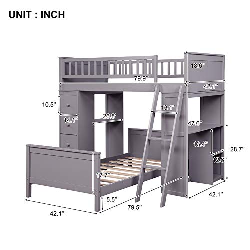 image for WeYoung Twin-Over-Twin Bunk Bed for Kids, Loft System & Twin Bed Set w