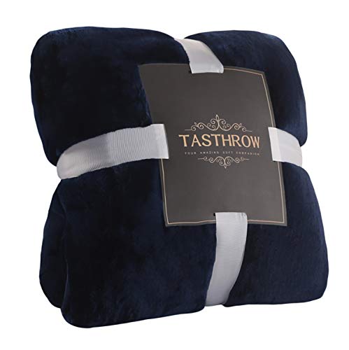 TASTHROW Large Flannel Fleece Throw Blanket, 50×60 Inch - Cozy Lightweight Thick Blanket - All Seasons Suitable for Women, Men and Kids (Two Pack, Navy)