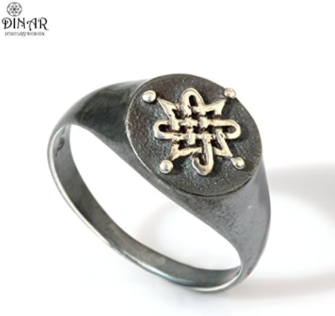 Sterling silver black signet ring celtic knot symbol, men oxidized silver signet ring