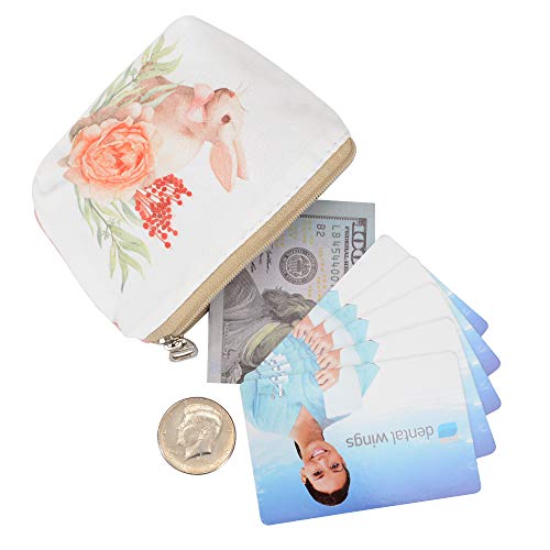 Women and Girls Cute Fashion Coin Purse Wallet Bag Change Pouch Key Holder (Rabbit and Flower)