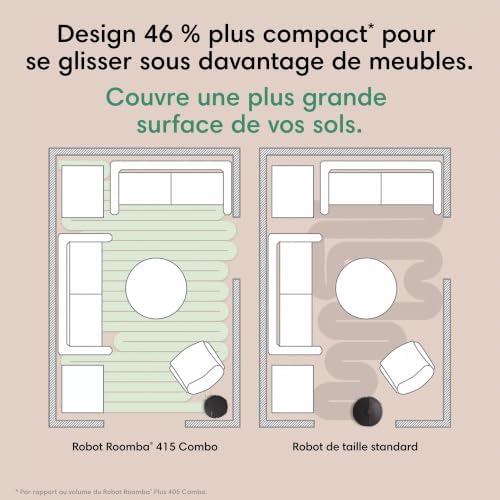 Roomba Plus 415 Combo Robot + AutoWash - 20KPa - Base Multifonction - Lavage des lingettes - séchage des lingettes à l'air Chaud - LiDAR Clearview - 75 Jours d'autovidage - Noir