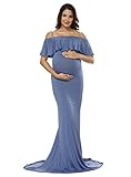 JustVH Women's Off Shoulder Ruffles Maternity Slim Fit Gown Maxi Photography Dress