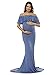 JustVH Women's Off Shoulder Ruffles Maternity Slim Fitted Gown Maxi Photography Dress Denim Blue