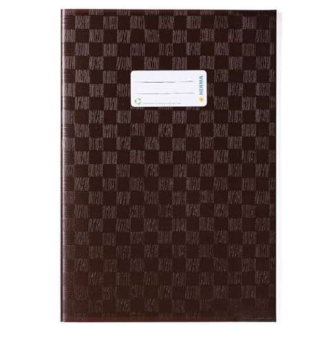 HERMA Exercise Book Cover A4, with Inscription Label, Made of wipeable and Sturdy Plastic, Slip on Cover Jackets for School, Brown