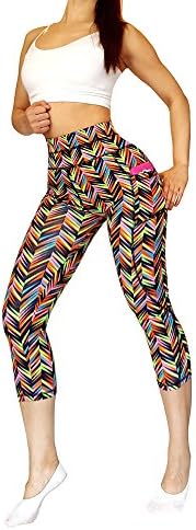 oki doki Women's Tummy Control Workout Capri Leggings with side pockets Fitted Stretch Tights (L/XL, Multiple color2)