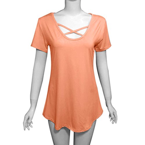 Alixyz Women Short Sleeve Cross Bandage T-Shirt Flower Printed Blouse Tunic Tops (M, Orange)
