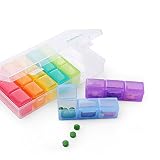 FaSoLa 21 Compartments Pill Organizer Box, Medicine Remainder with Snap Lids,7-day AM/PM for Pills,Vitamins.