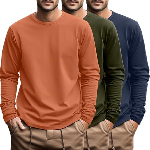 Ficerd 3 Pack Mens Big and Tall Cotton Knit Long Sleeve Shirts 4XL 3Color at Amazon