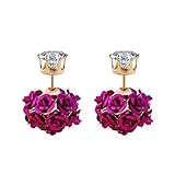 ODETOJOY 1Pair Double Side Rose Flower Stud Earring Cocktail Party Jewelry Gold Plated Crystal Brincos For Women
