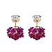 ODETOJOY 1Pair Double Side Rose Flower Stud Earring Cocktail Party Jewelry Gold Plated Crystal Brincos For Women