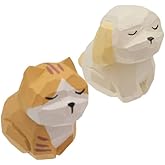 Kopida Small Wooden Dog Figurine Cat Figurine, 1.77 Inch Handmade Carved Wood Cat Dog Unique Lovely Art Carving Work for Home Decoration Collectible
