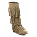 Refresh JOLIN-02 Women's Fringe Moccasin Flat Heel Zipper Under Knee High Boots