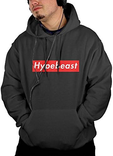 LianTuo hypebeast Men Hip Hop Pullover Hoodie Sweater With Kangaroo Pocket, Black Hooded Sweatshirts - Large