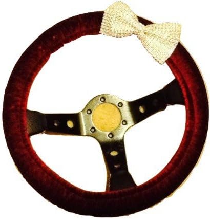 Jazzie Creations Burgundy Steering Wheel Cover with Clear Rhinestone Bow