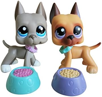 Mini Pet Shop Littlest 2PCS LPS #184 #244 Great Dane Dog Set Puppy with Accessories Rare Collection Toy Figure Girls Boys Children Kids Gift