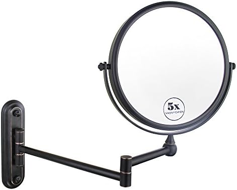 Gloriastar Wall Mount Makeup Mirror,Double Sided With 1X/5X Magnification,Oil-Rubbed Bronze, 8-Inch