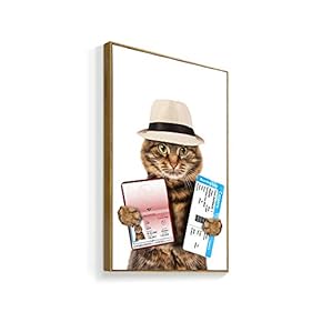 Framed Canvas Wall Art for Living Room, Bedroom Humorous Cat Canvas Prints for Home Decoration Ready to Hanging - 16x24 inches