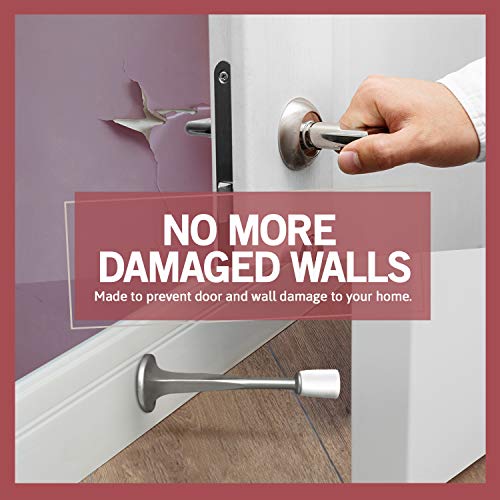 Jack N'Drill (3 ⅛) Rigid Door Stop (12 Pack) - Rustproof Satin Nickel Solid Door Stopper w/Durable Rubber Tips | Protects Walls & Doors from Damage | Great for Office & Home