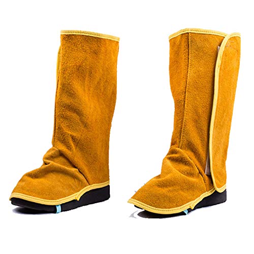 Photo 1 of Leather Welding Spats, Fire Resistant Welding Boot & Shoes Covers, Heat and Abrasion Resistant Welder Working Protective Foot Covers, Welding Safety Shoes Protectors, Welding Gaiters (Yellow)
