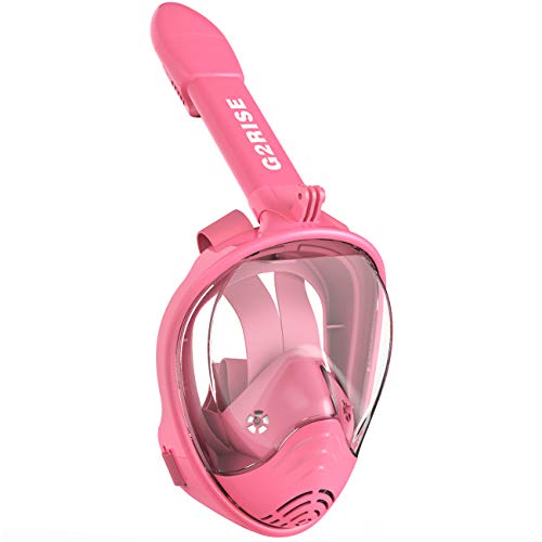 G2RISE SN01 Full Face Snorkel Mask with Detachable Mount and Snorkeling Tube, Anti-Fog & Easybreath Design for Kids Girls (Pink, XS)