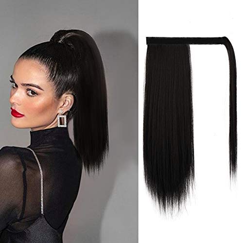 BARSDAR Clip in Ponytail Extensions, 14 inch Short Straight Wrap around Ponytail Extension Fluffy Pony Tails Extensions Synthetic Hair Ponytail Extension for Women Girls Natural Black